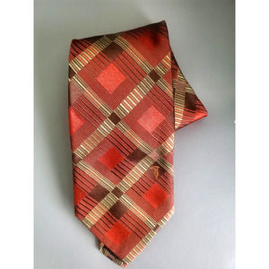 Trussardi Burnt Orange Rust Plaid Silk Neck Tie Italy